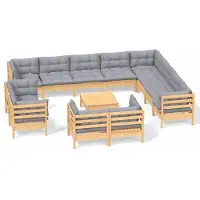 vidaXL 13-delige loungeset voor de tuin met grijze kussens, gemaakt van massief grenenhout