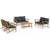 vidaXL 5-delige Loungeset met kussens bamboe donkergrijs