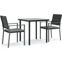 vidaXL 3-delige Tuinset met kussens poly rattan en staal