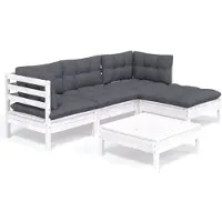 vidaXL 5-delige loungeset voor de tuin met kussens, wit, van grenenhout