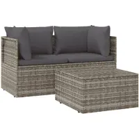 vidaXL 3-delige Loungeset met kussens poly rattan grijs