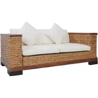 vidaXL Tweezitsbank met kussens natuurlijk rattan bruin