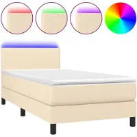 vidaXL Boxspring met matras en LED stof crèmekleurig 90x190 cm