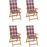 vidaXL Inklapbare stoelen 4 st met rood geruite kussens