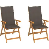vidaXL Klapstoelen, 2 stuks, met taupekleurige kussens, gemaakt van massief teakhout
