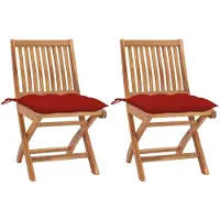vidaXL Inklapbare stoelen 2 st met rode kussens massief teakhout