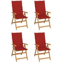 vidaXL Klapstoelen, set van 4 met rode kussens, gemaakt van massief teakhout