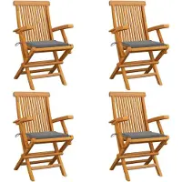 vidaXL Klapstoelen met grijze kussens, 4 stuks, massief teak hout