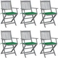 vidaXL Inklapbare stoelen 6 st met kussens massief acaciahout