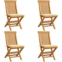 vidaXL Inklapbare stoelen 4 st met crèmekleurige kussens