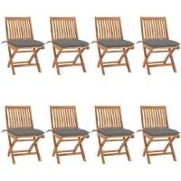 vidaXL Klapstoelen met kussens, 8-delig, massief teak hout