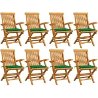 vidaXL Opklapbare stoelen met groene kussens, 8 stuks, massief teakhout