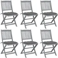 vidaXL Inklapbare stoelen 6 st met kussens massief acaciahout