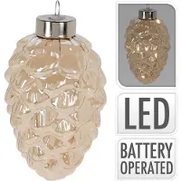 Massamarkt Glazen Dennenappel 4-LED 11cm Bruin bruin Massamarkt Kersthanger