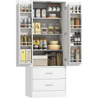 HOMCOM Kitchen Pantry-Spaanplaat, MDF-60L x 40B x 159H cm-Wit