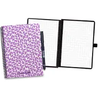 Bambook Leaf uitwisbaar notitieboek - Violet Blossom - A5 - Geruite pagina's - Duurzaam, herbruikbaar whiteboard schrift - Met 1 gratis stift