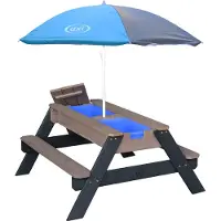 Axi Nick Zand & Water Picknicktafel Antraciet/grijs - Parasol Grijs/blauw