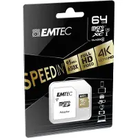 Emtec ECMSDM64GXC10SP MicroSD Card 64GB SDHC CL.10 Speedin inkl. Adapter