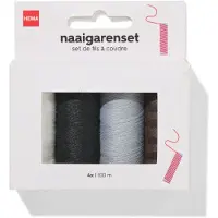 HEMA Naaigarenset 100m zwart wit bruin grijs - 4 stuks (zwart)