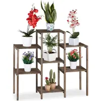 Relaxdays plantenrek hout - plantentafel bruin - plantenstandaard - bloemenrek L