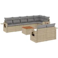 vidaXL 9-delige Loungeset met kussens poly rattan beige