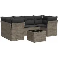 vidaXL 7-delige Loungeset met kussens poly rattan grijs