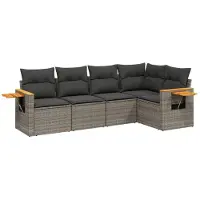 vidaXL 5-delige tuinmeubelset met kussens, grijs, polyrotan
