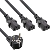 InLine 3x C13 - CEE 7/7 (haaks) Y-stroomkabel - 2m + 1x 1m, 1x 2m en 1x 3m - 3x 1,00mm / zwart - 5 meter