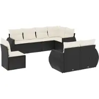vidaXL 8-delige tuinmeubelset met kussens, zwart, polyrotan