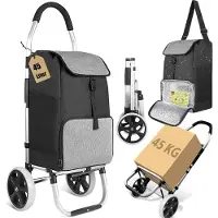 Inateck Boodschappentrolley met groot laadvermogen en warmte-isolerende tas, lichte boodschappentas met wielen, max. Belasting 45 kg, 45L, zwart