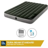 Intex Luchtbedset- Twijfelaar - 137 x 191 x 25 cm - Groen - Met ingebouwde voetpomp + Hoeslaken Antraciet + Reparatieset