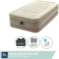 Intex luchtbed - 1 persoon - 99 x 191 x 46 cm - Beige - Met ingebouwde pomp, antraciet stretch hoeslaken en reparatieset