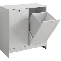 MODFU Wasmandkast met 2 uitneembare wasmanden – Sorteer was op kleur – Kantelbare opening – Vrijstaand – Voor badkamer of wasruimte – MDF – Wit – 66x33x68 cm