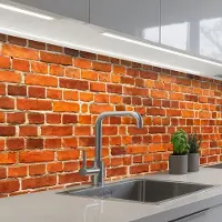 KitchenYeah Keuken achterwand 250x60 cm - Spatscherm zelfklevend Bakstenen - Muur - Rood - Muurbeschermer - Spatwand fornuis