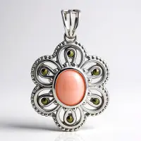 Cavill - Zilveren hanger 925 Sterling - Roze ovale opaal 1,9 ct Peru - 6 marcasieten 0,198 ct - Bloemvormig elegant dames sieraad