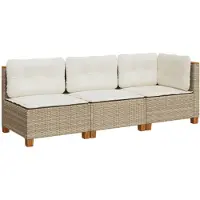 vidaXL Tuinbank 3-zits met kussens poly rattan beige