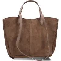 Notre-V Dames Schoudertassen Martha Suede - Taupe - Maat ONESIZE