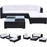 vidaXL 5-delige loungeset voor de tuin met kussens, van polyrotan, zwart