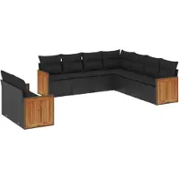 vidaXL 9-delige tuinmeubelset met kussens, zwart, polyrotan