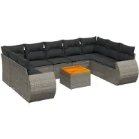 vidaXL 10-delige loungeset voor de tuin met kussens, grijs, polyrotan