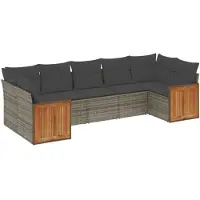 vidaXL 7-delige tuinmeubelset met kussens, grijs, polyrotan