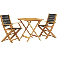 vidaXL 3-delige bistroset, zwart, polypropyleen en massief hout