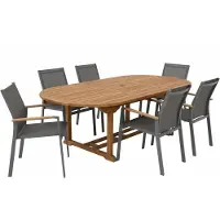 Axi Marzi/Alva Tuinset 7-delig voor 6 Personen | Dining Set in Teak met Ovale Uitschuifbare Tuintafel | Eettafel met 6 Tuinstoelen met Aluminium Frame en Sling Zitting | Voor Buiten / Tuin