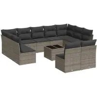 vidaXL 12-delige Loungeset met kussens poly rattan grijs