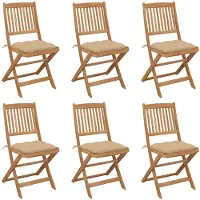 vidaXL Inklapbare stoelen 6 st met kussens massief acaciahout