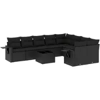vidaXL 10-delige loungeset voor de tuin met kussens, zwart, polyrotan