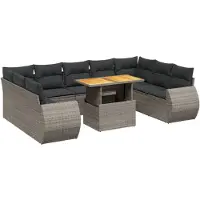 vidaXL 10-delige Loungeset met kussens poly rattan grijs