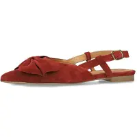 Manfield - Dames - Bordeaux rode suède slingbacks met strik - Maat 37