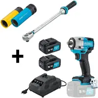 Hazet Actie pakket "9512-600/7" - 1/2", slagmoersleutel, laadapparaat + 2x accu, momentsleutel, 2x wielmoer dopsleutels