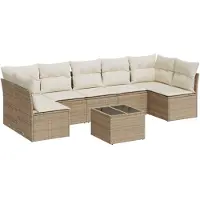 vidaXL 8-delige Loungeset met kussens poly rattan beige